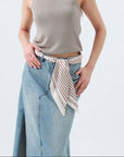 Caramel Striped Satin Silky Skinny Scarf