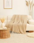 Camel Herringbone Fringed Throw Blanket - Cloth + Cabin