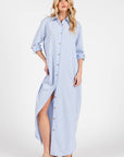 Striped Button Down Shirt Maxi Dress