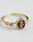 Adjustable Ring with Black Enamel Accent
