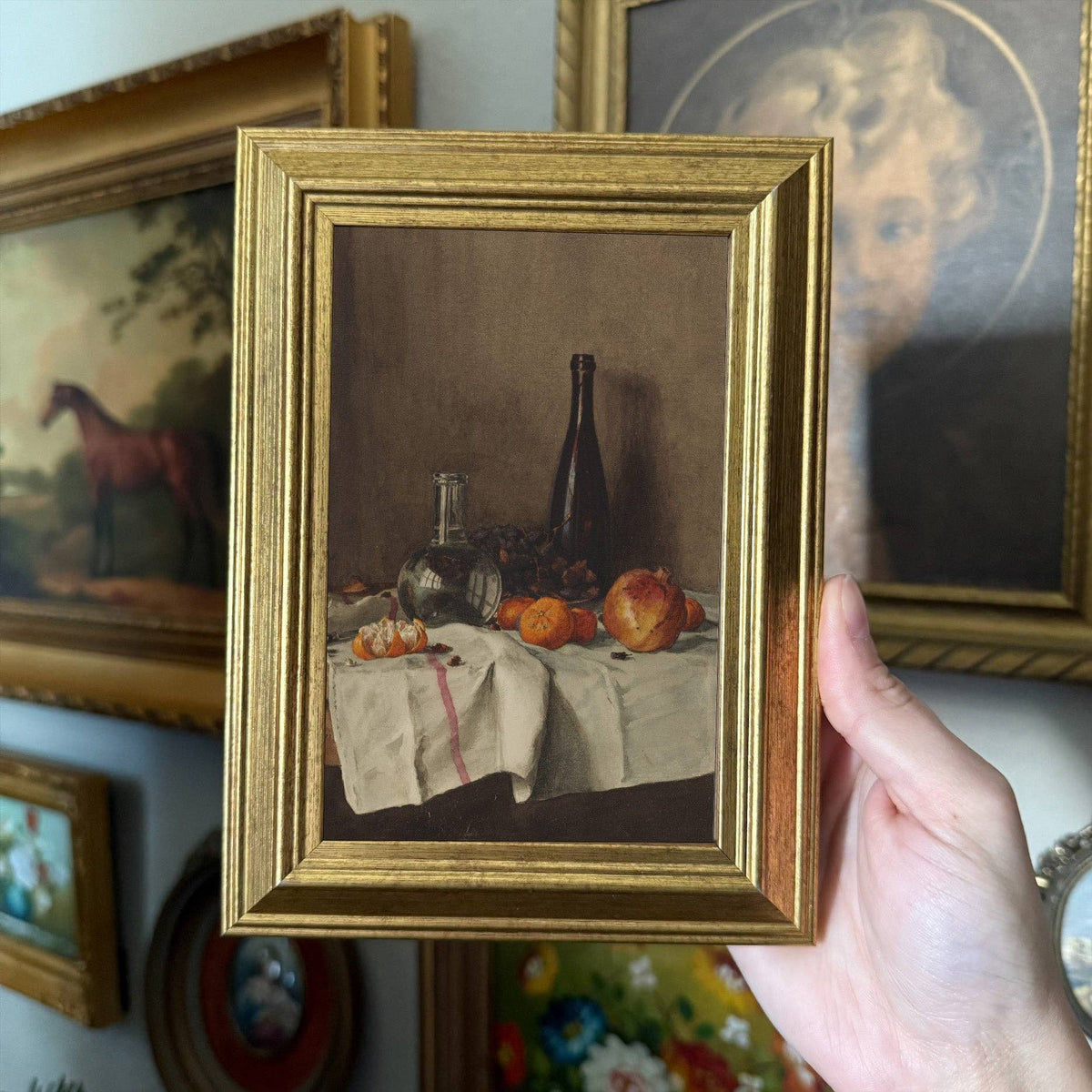 Vintage Style Moody fruits on Table Art Print Framed