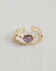 Cubic Zirconia Open Ring with Purple Cat's Eye