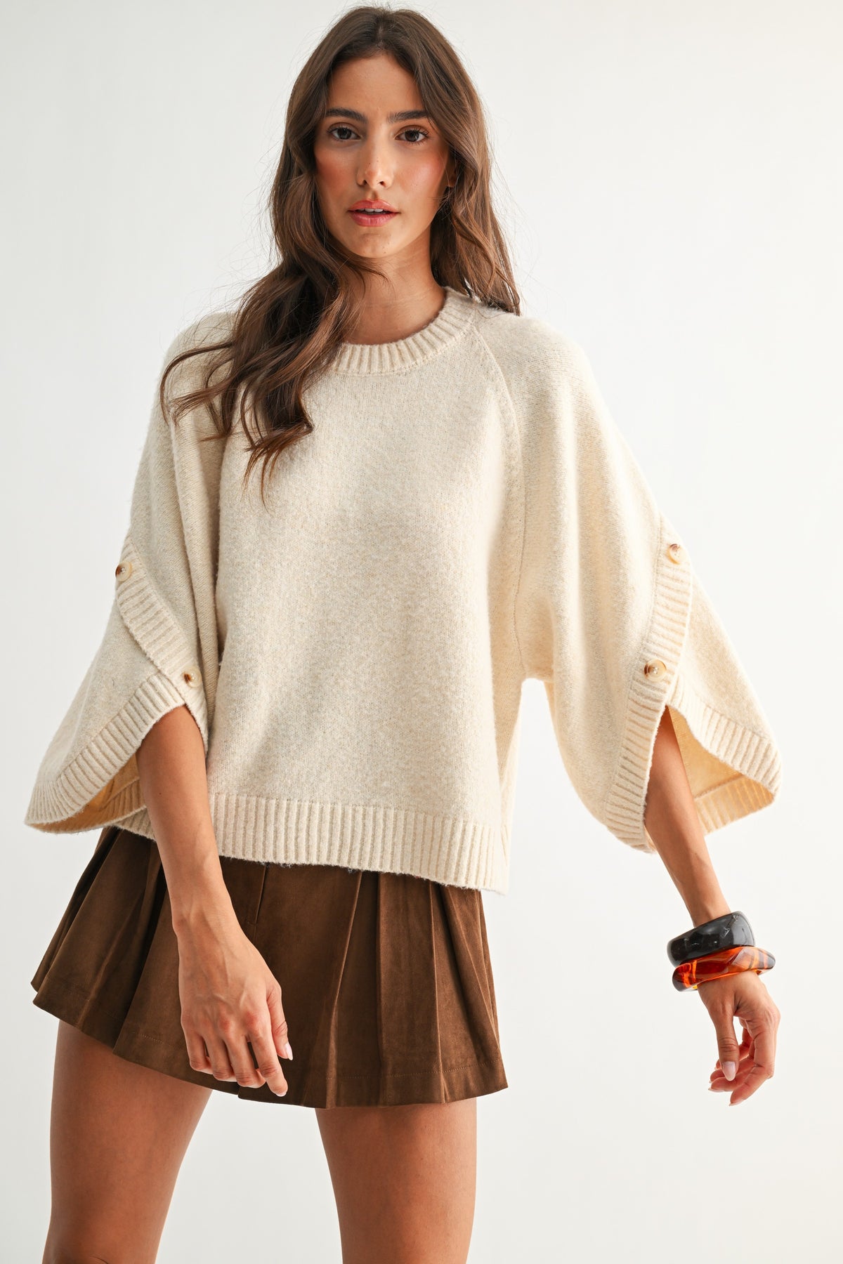 Elyse Button Sleeve Knit Pullover
