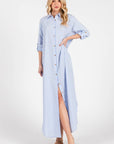 Striped Button Down Shirt Maxi Dress