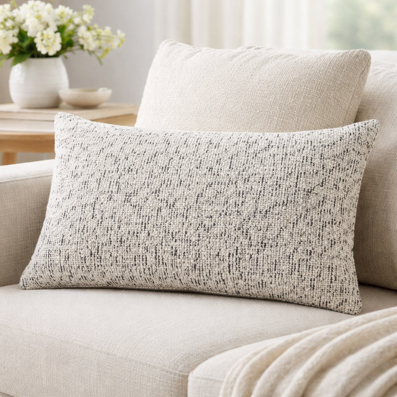 White/Black 12"X20" Nubby Weave Minimalist Throw Pillow