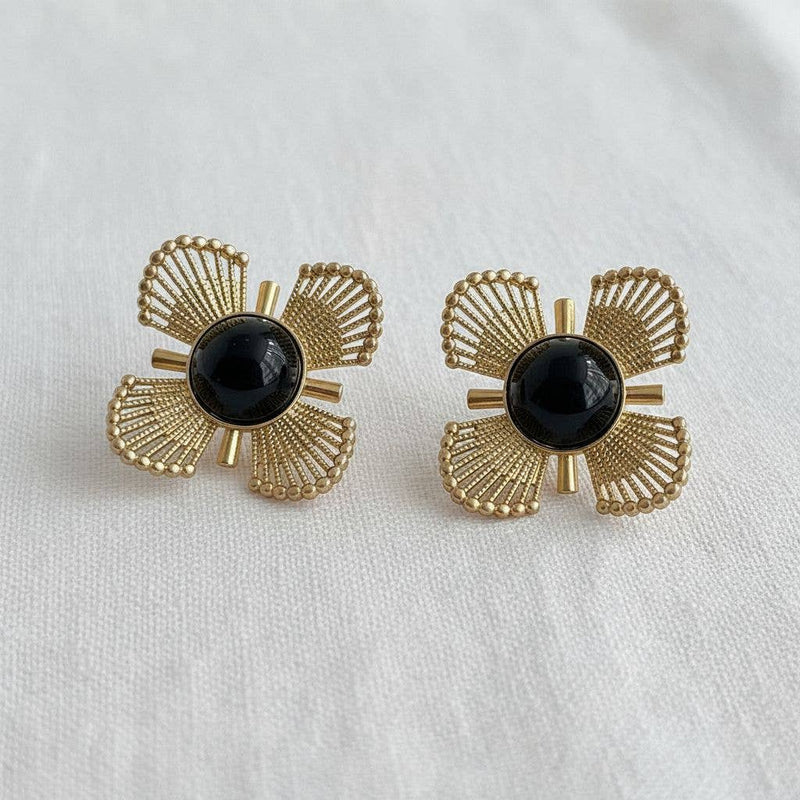 Vintage Floral Design Black Gold Earrings - Cloth + Cabin