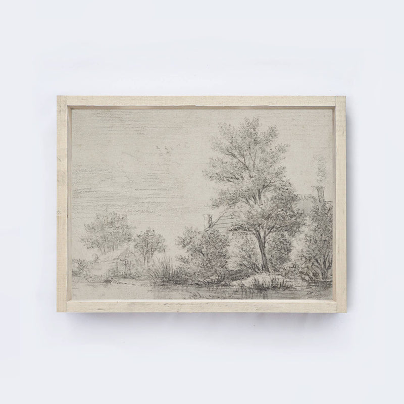 Vintage Wall Decor | Landscape Sketch Framed A340 - Cloth + Cabin