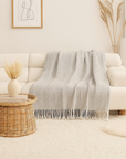Grey Herringbone Fringed Throw Blanket - Cloth + Cabin