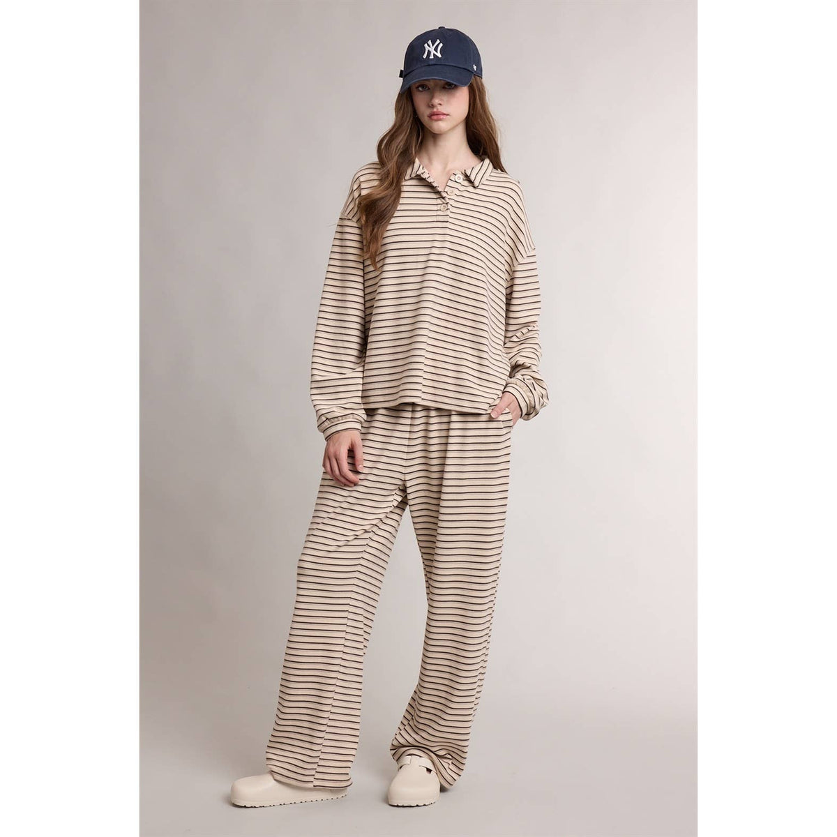 Amira Striped Henley Top & Comfort Lounge Pants