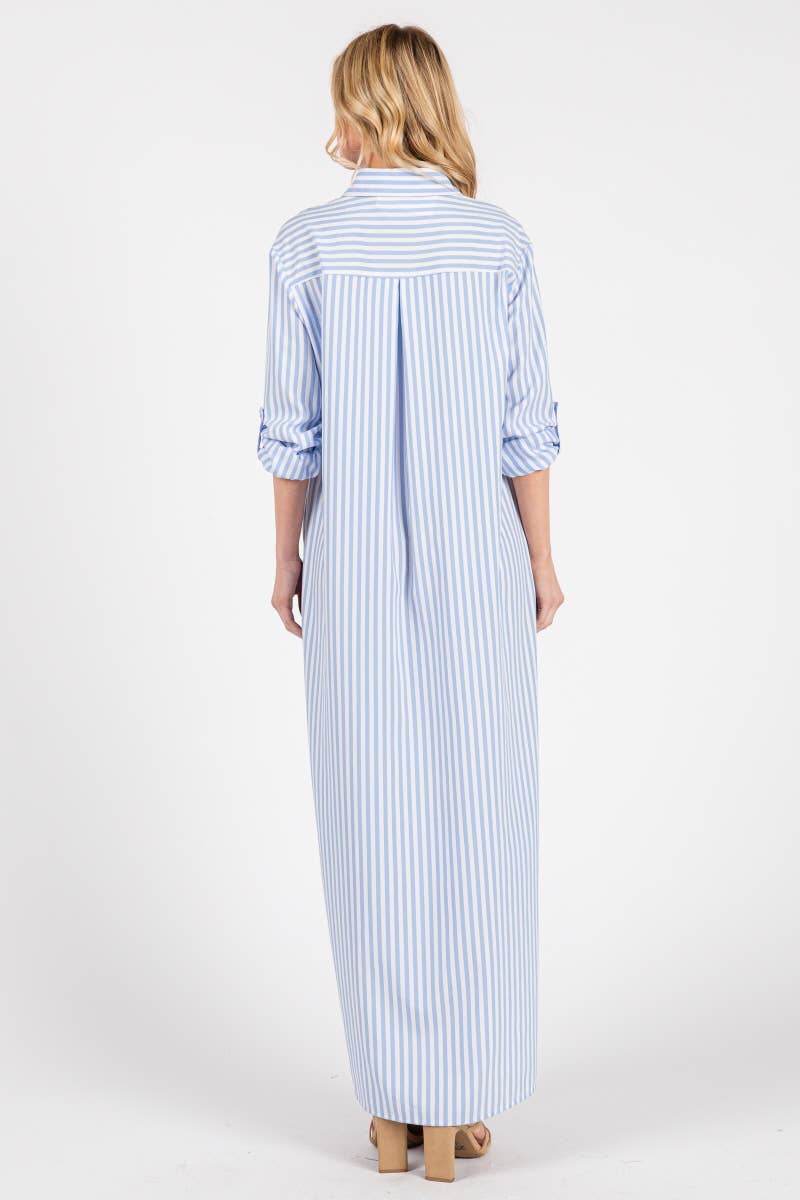 Striped Button Down Shirt Maxi Dress