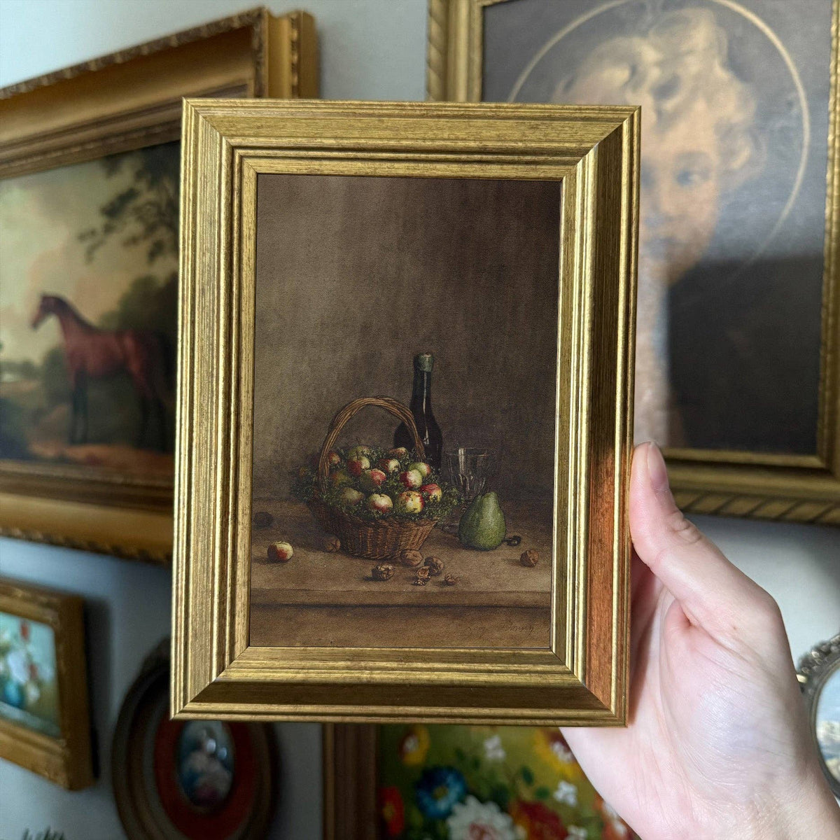 Vintage Style Moody Fruits In Basket Art Print Framed