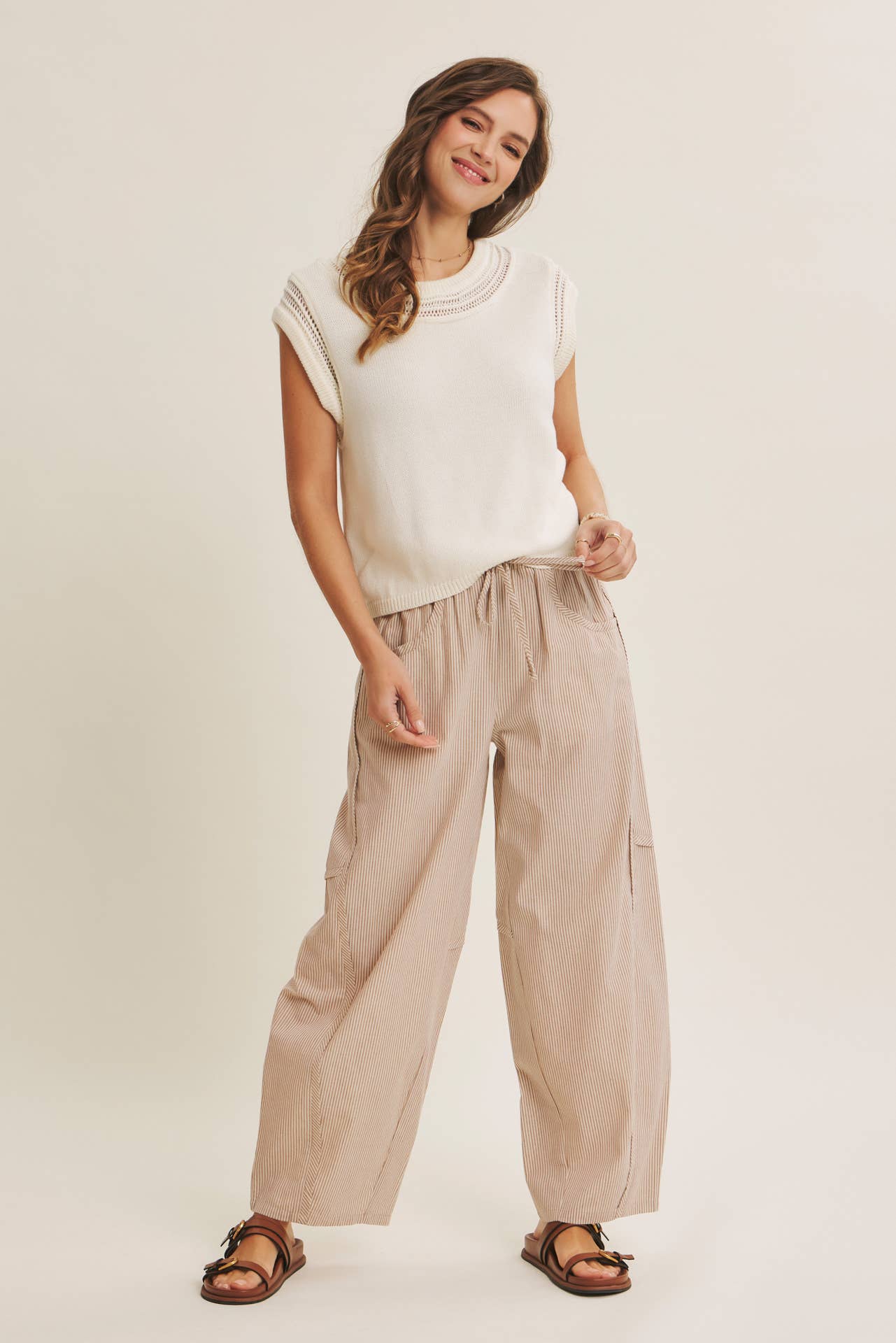 Karlie Elastic Stripe Cotton Barrel Pants - Cloth + Cabin