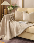 Beige Paisley Jacquard Wool Blend Throw Blanket - 50"x60"