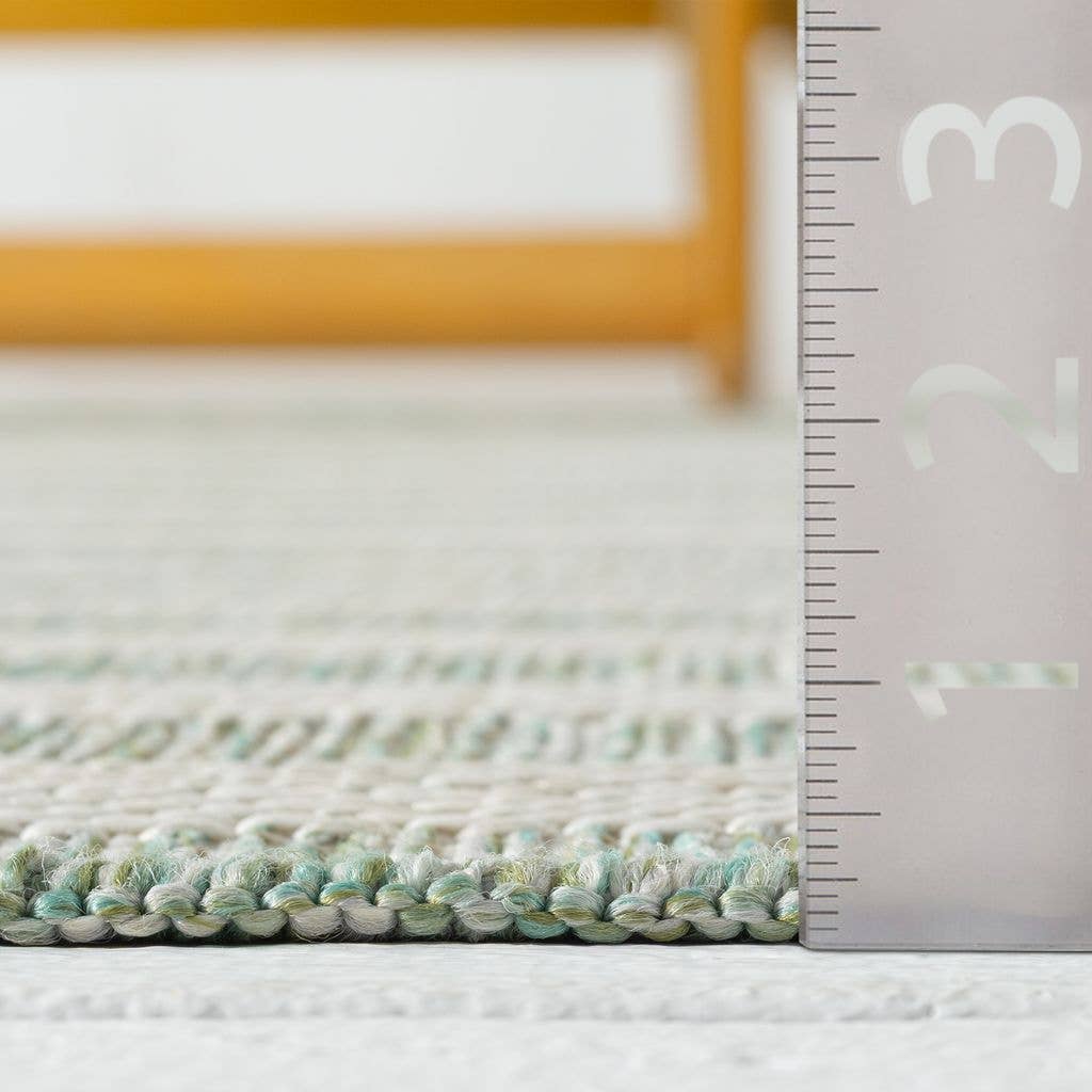 3x5 Ocean Striped Green Cream Indoor/Outdoor Area Rug