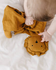 Toffee Lion Organic Cotton Muslin Lovey Blanket