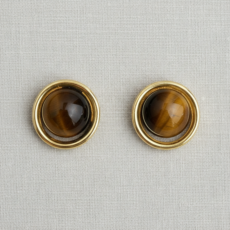 Vintage Inspired Round Tiger's Eye Studs - Cloth + Cabin