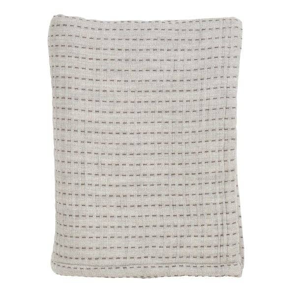 Grey Pure Cotton Line-Stitch Throw Blanket - Cloth + Cabin