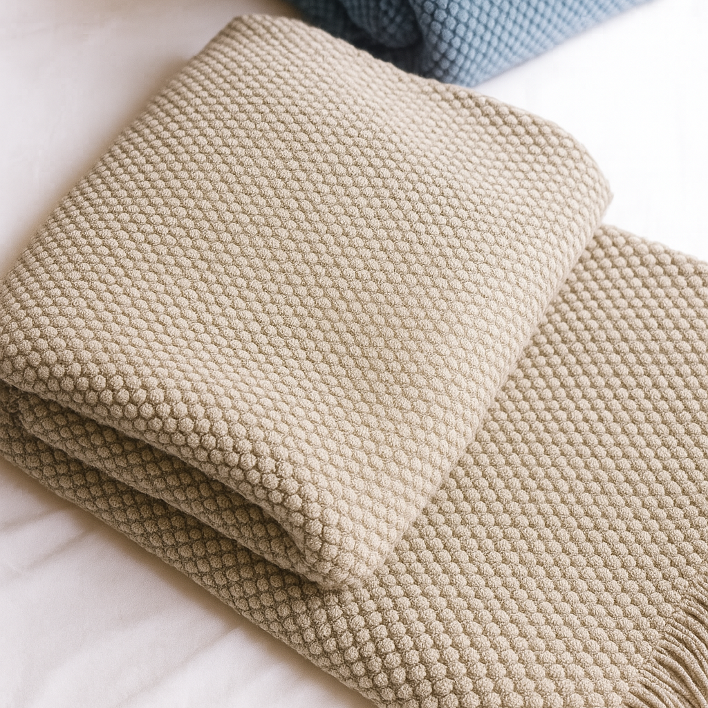 Textured Knit Throw Blanket with Fringe - Cloth + Cabin