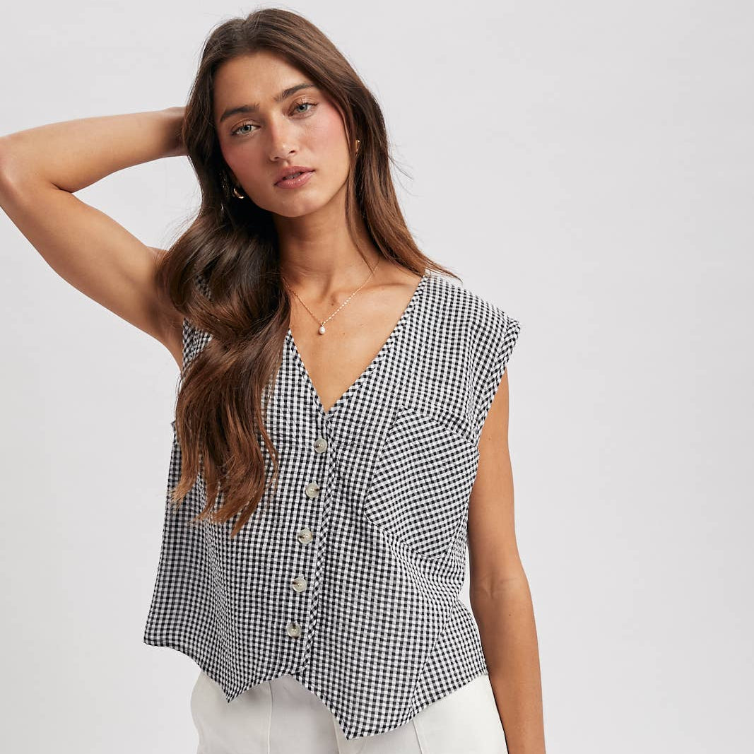 Daniela Gingham Button-Up Tank Top - Cloth + Cabin