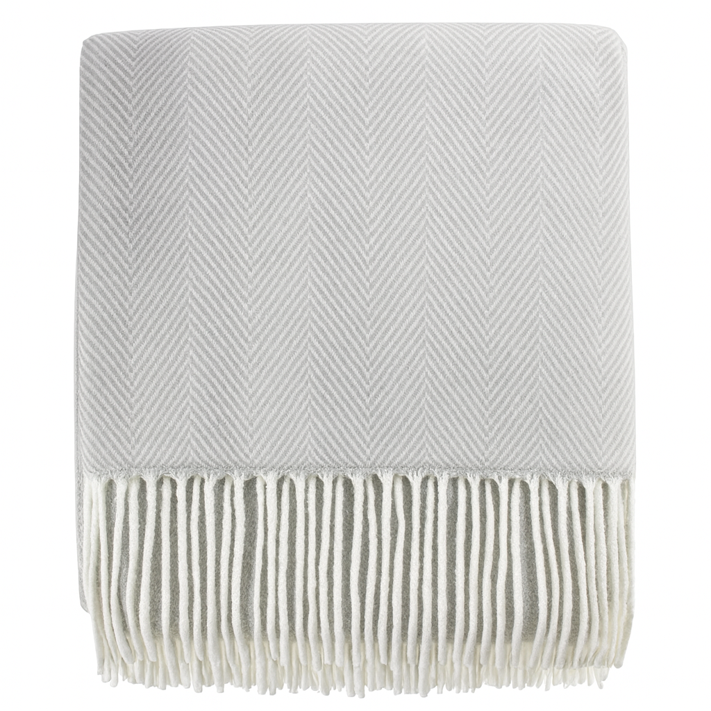 Grey Herringbone Fringed Throw Blanket - Cloth + Cabin