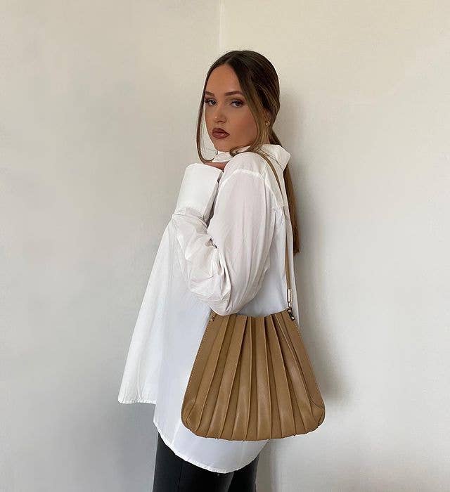 Carrie Taupe Pleated Vegan Shoulder Bag - Cloth + Cabin