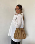 Carrie Taupe Pleated Vegan Shoulder Bag - Cloth + Cabin