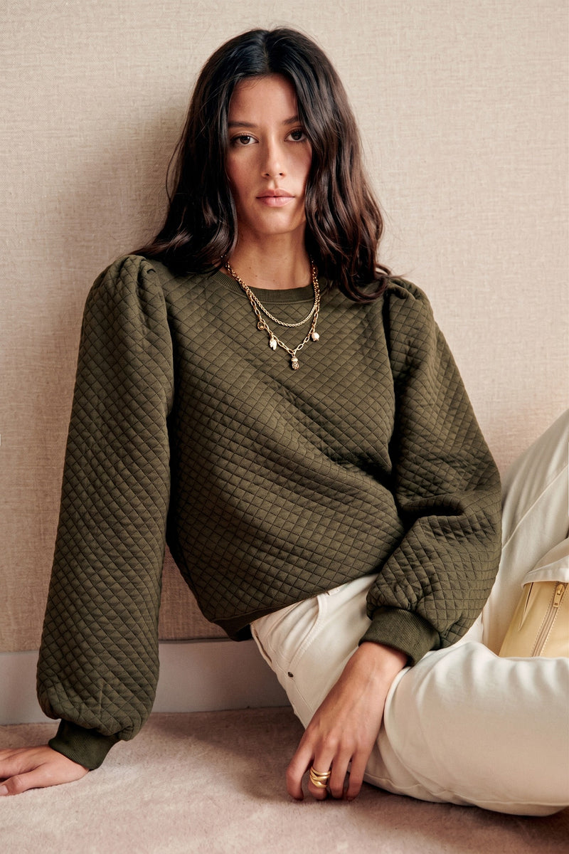 Kylee Puff Sleeve Quilted Sweatshirt
