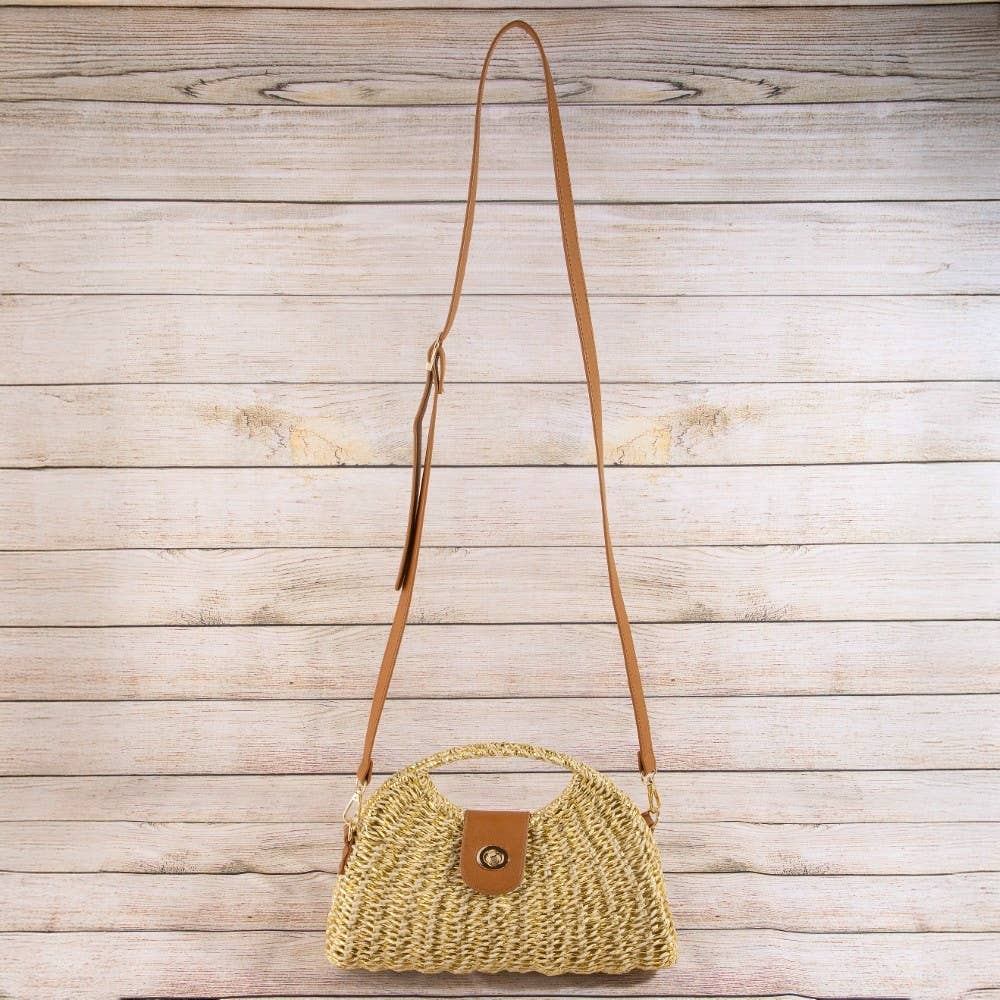 Woven Straw Top Handle Handbag - Cloth + Cabin