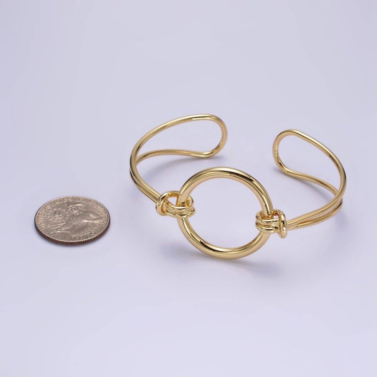 14K Gold Filled Round Circle Rope Tied Minimalist Cuff Bangle Bracelet
