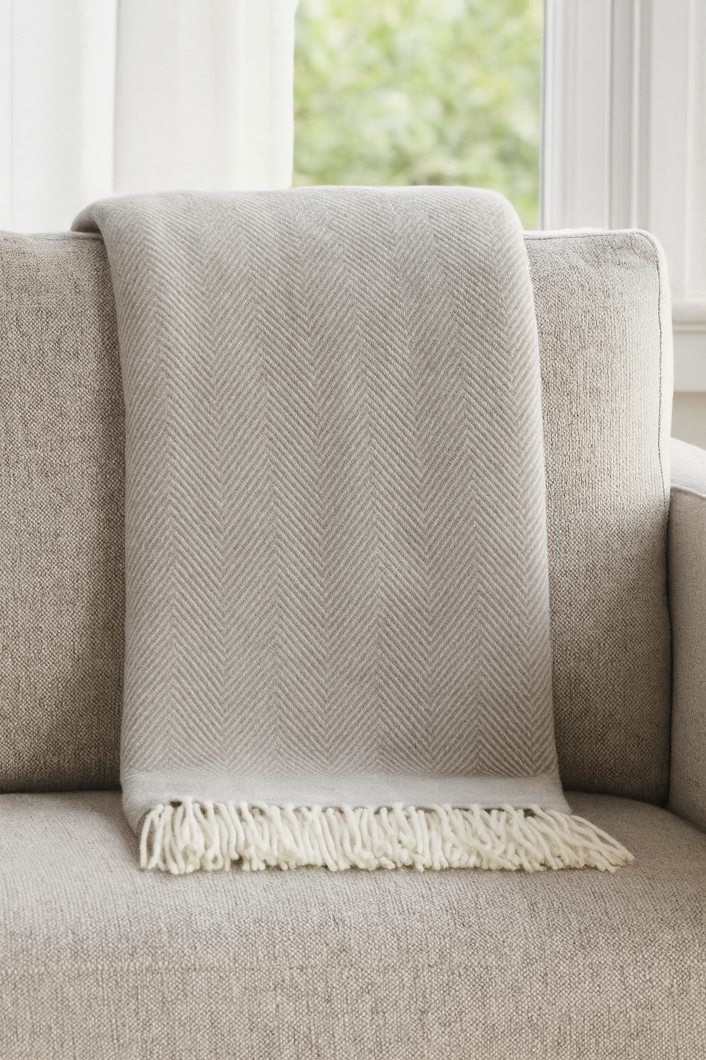 Grey Herringbone Fringed Throw Blanket - Cloth + Cabin