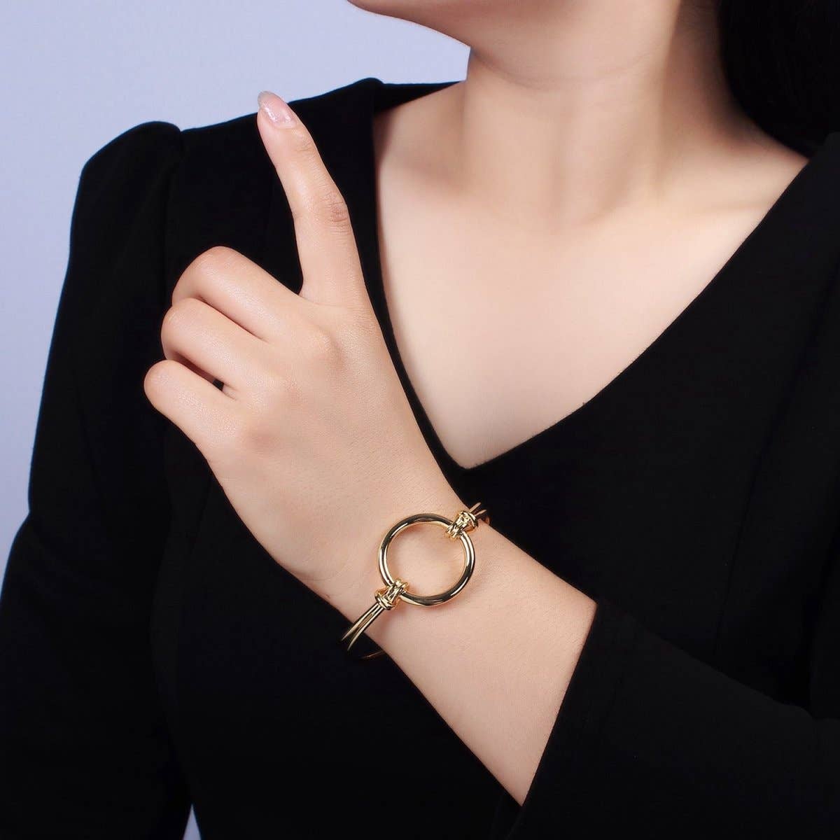 14K Gold Filled Round Circle Rope Tied Minimalist Cuff Bangle Bracelet