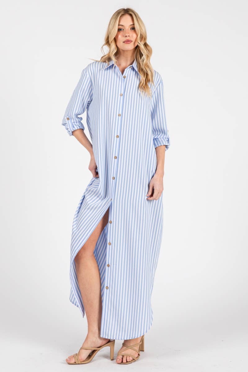 Striped Button Down Shirt Maxi Dress