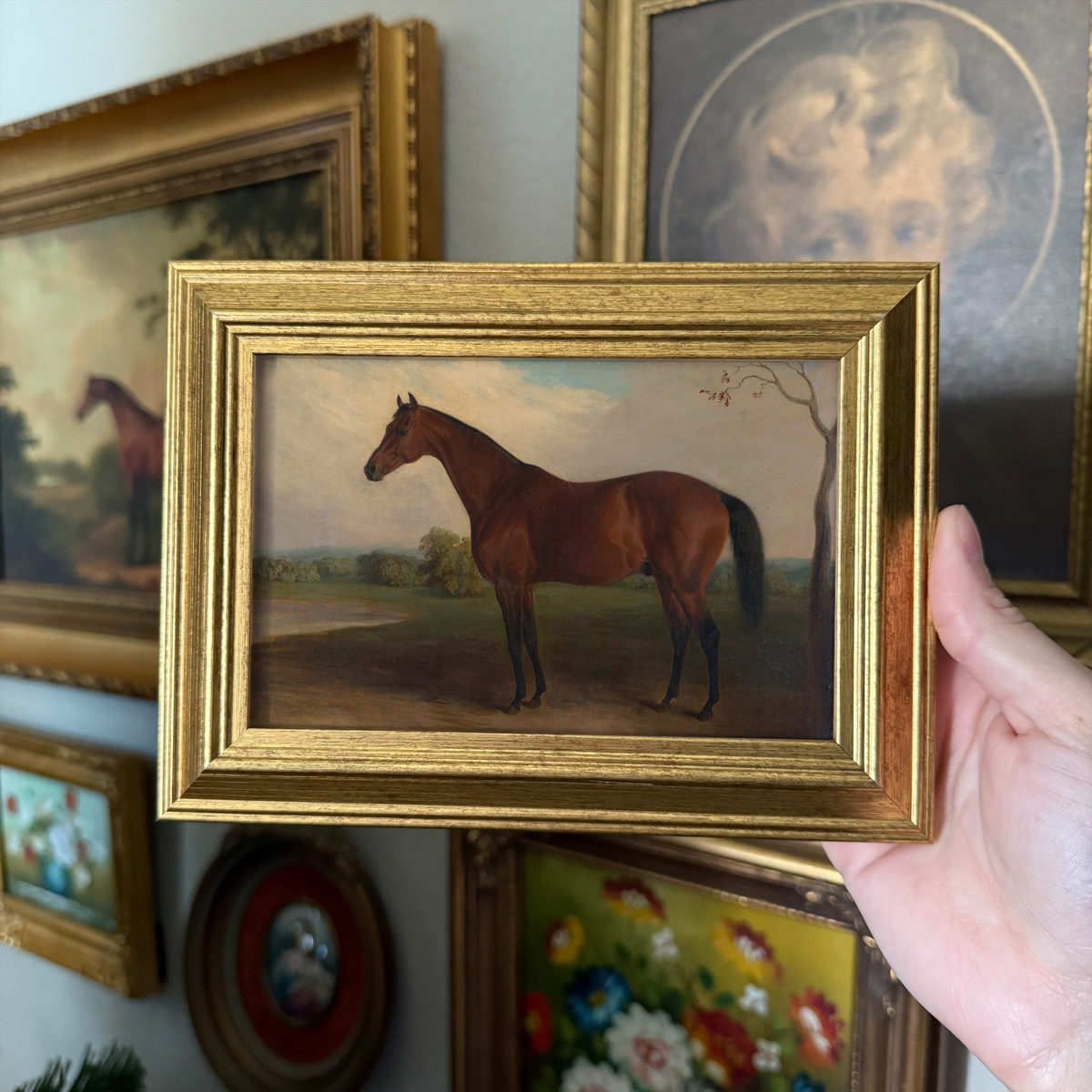 Vintage Style Brown Horse Landscape Art Print Gallery Wall