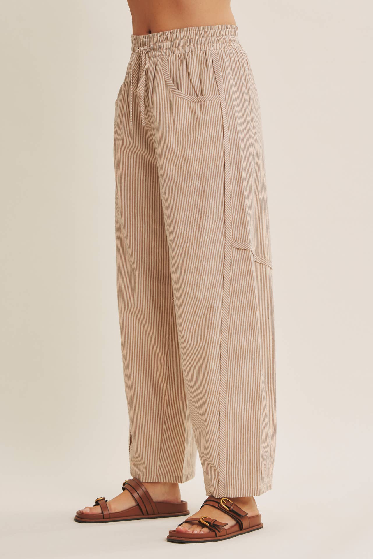 Karlie Elastic Stripe Cotton Barrel Pants - Cloth + Cabin