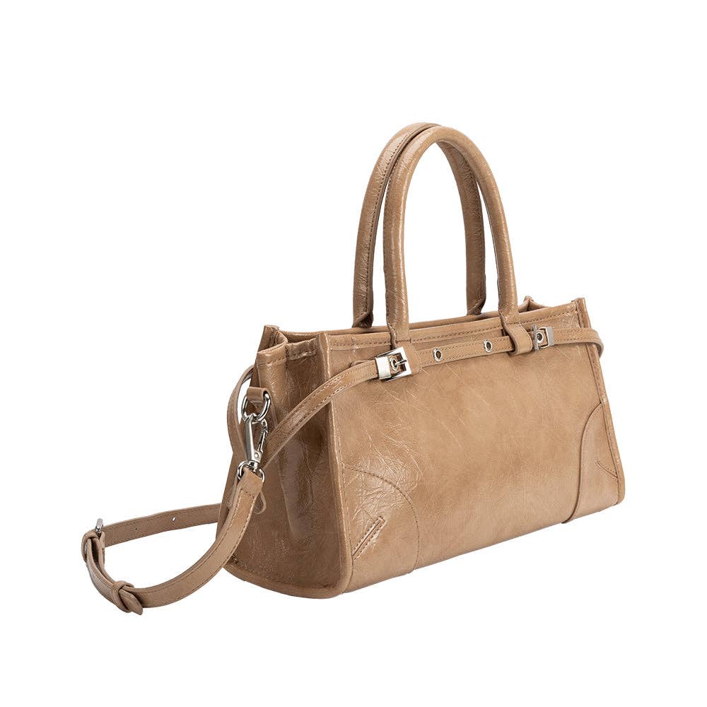 Rhonda Tan Recycled Vegan Leather Top Handle Bag - Cloth + Cabin