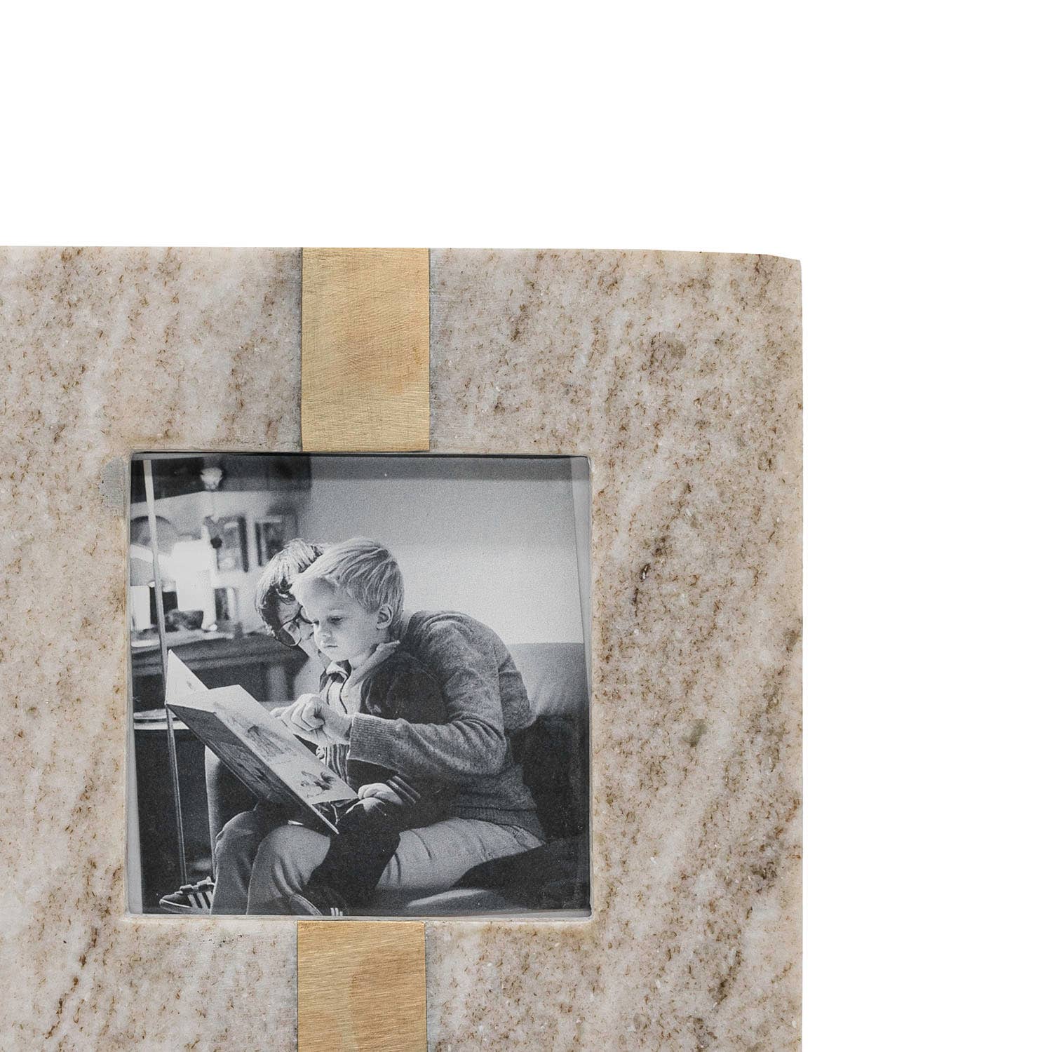 4x4 Photo Soren Beige Marble Picture Frame Brass Inlay