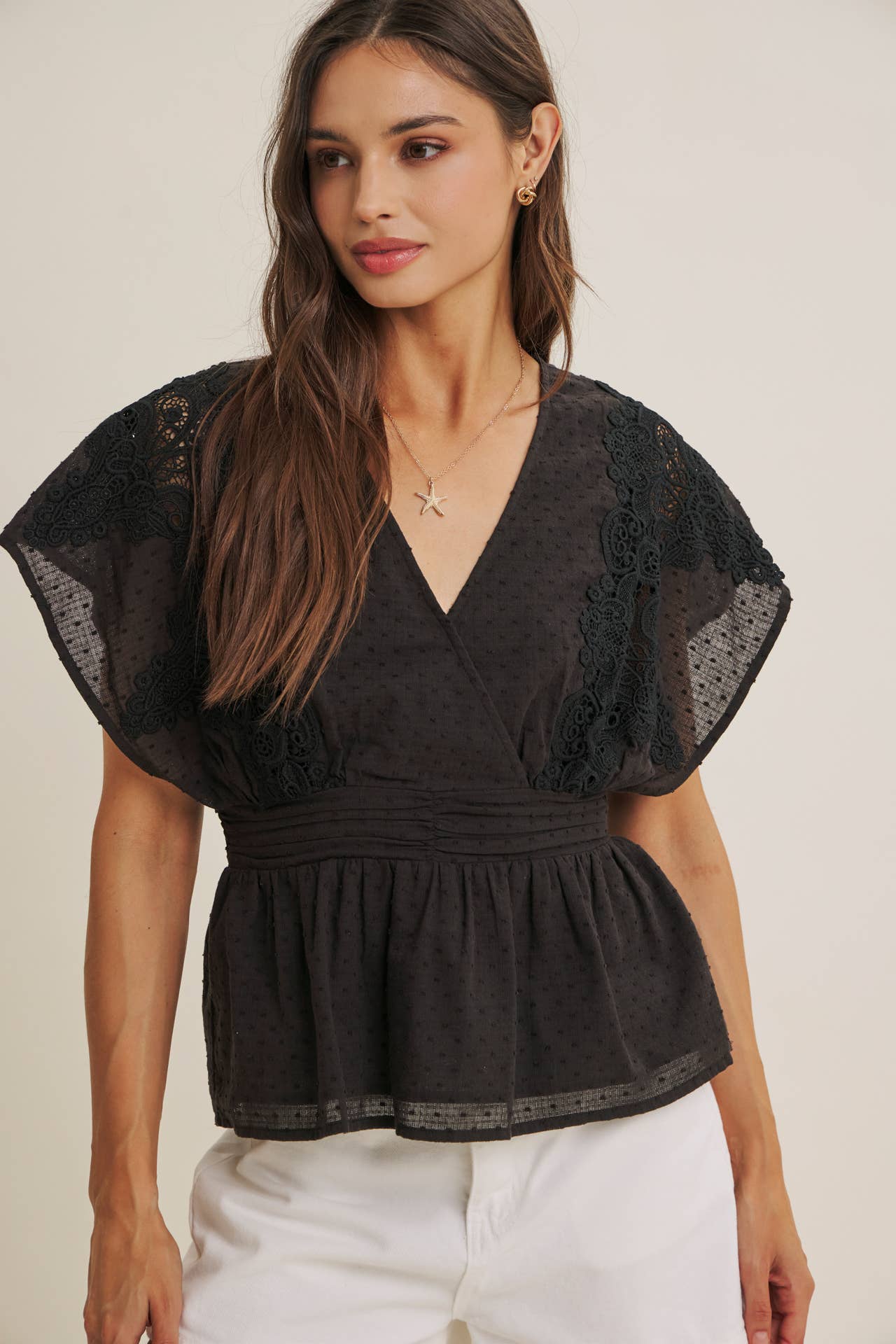 Zoie Swiss Dot Lace Peplum Blouse