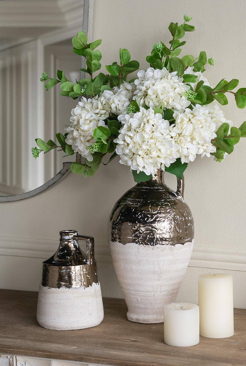 Terracotta Jug Vase w/ Metallic Bronze &amp; Natural Tan