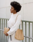 Carrie Taupe Pleated Vegan Shoulder Bag - Cloth + Cabin