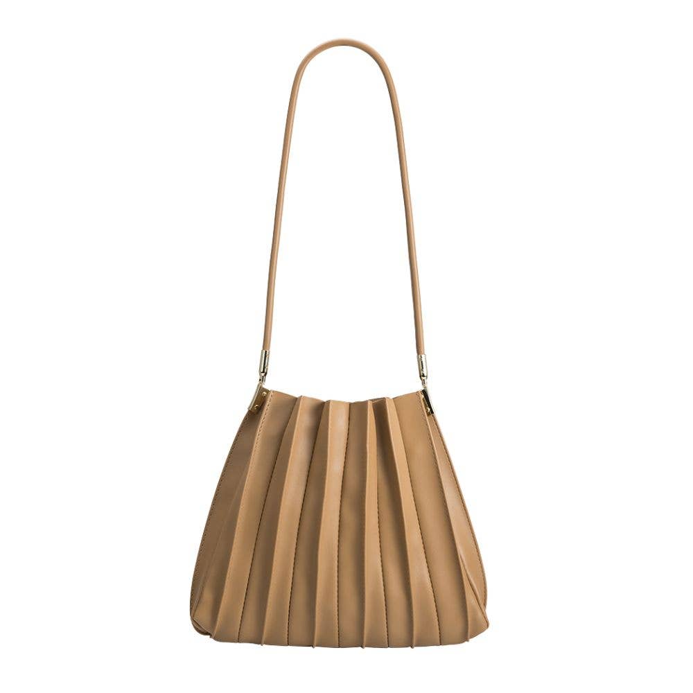 Carrie Taupe Pleated Vegan Shoulder Bag - Cloth + Cabin