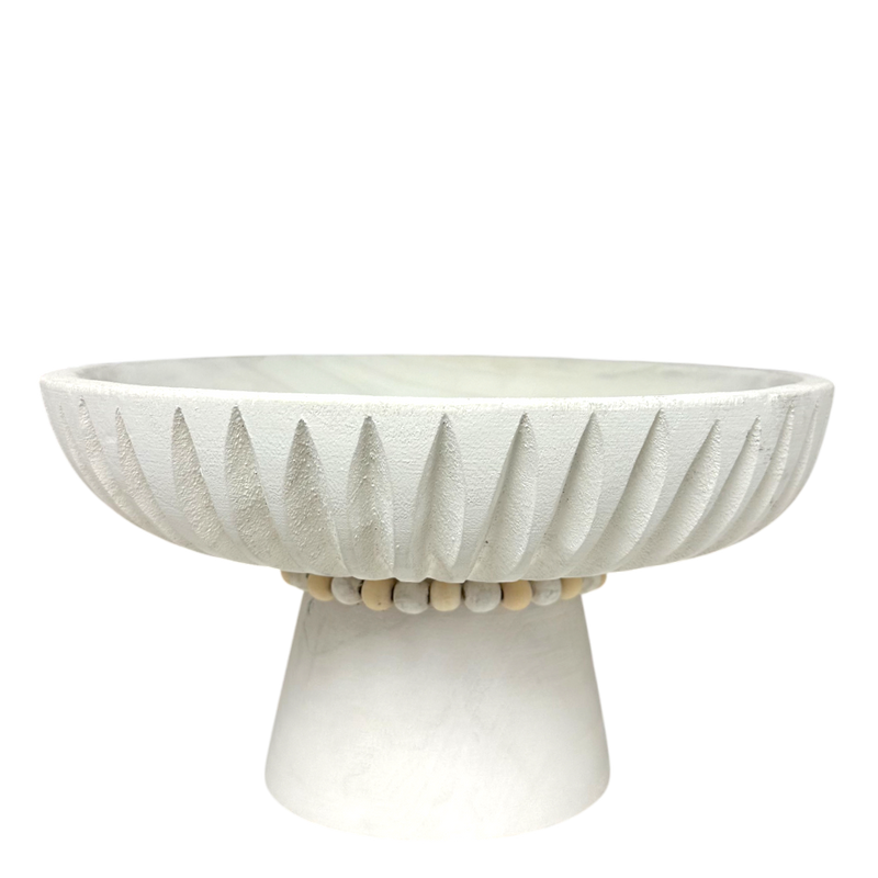 Wood Ribbed Pedestal Tray