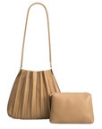 Carrie Taupe Pleated Vegan Shoulder Bag - Cloth + Cabin