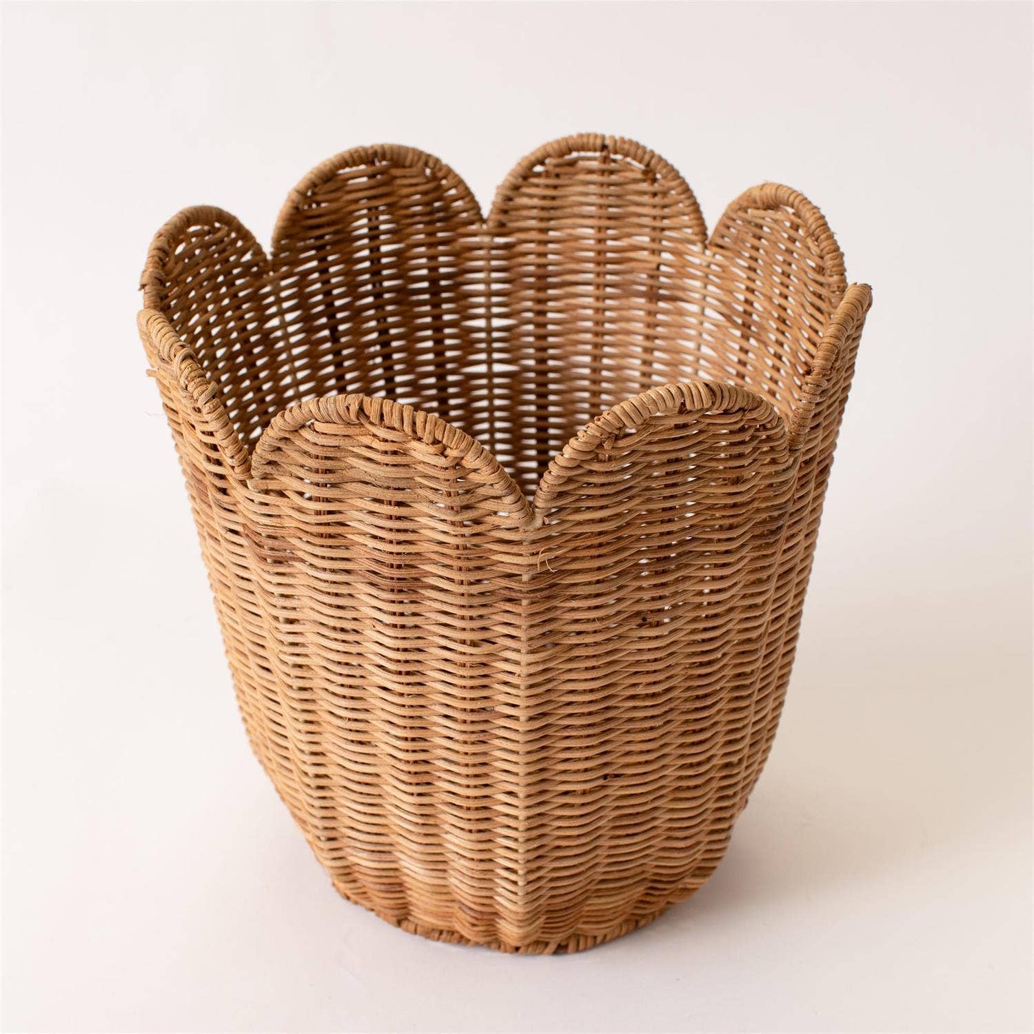 Scalloped Edge Rattan Round Basket - Cloth + Cabin