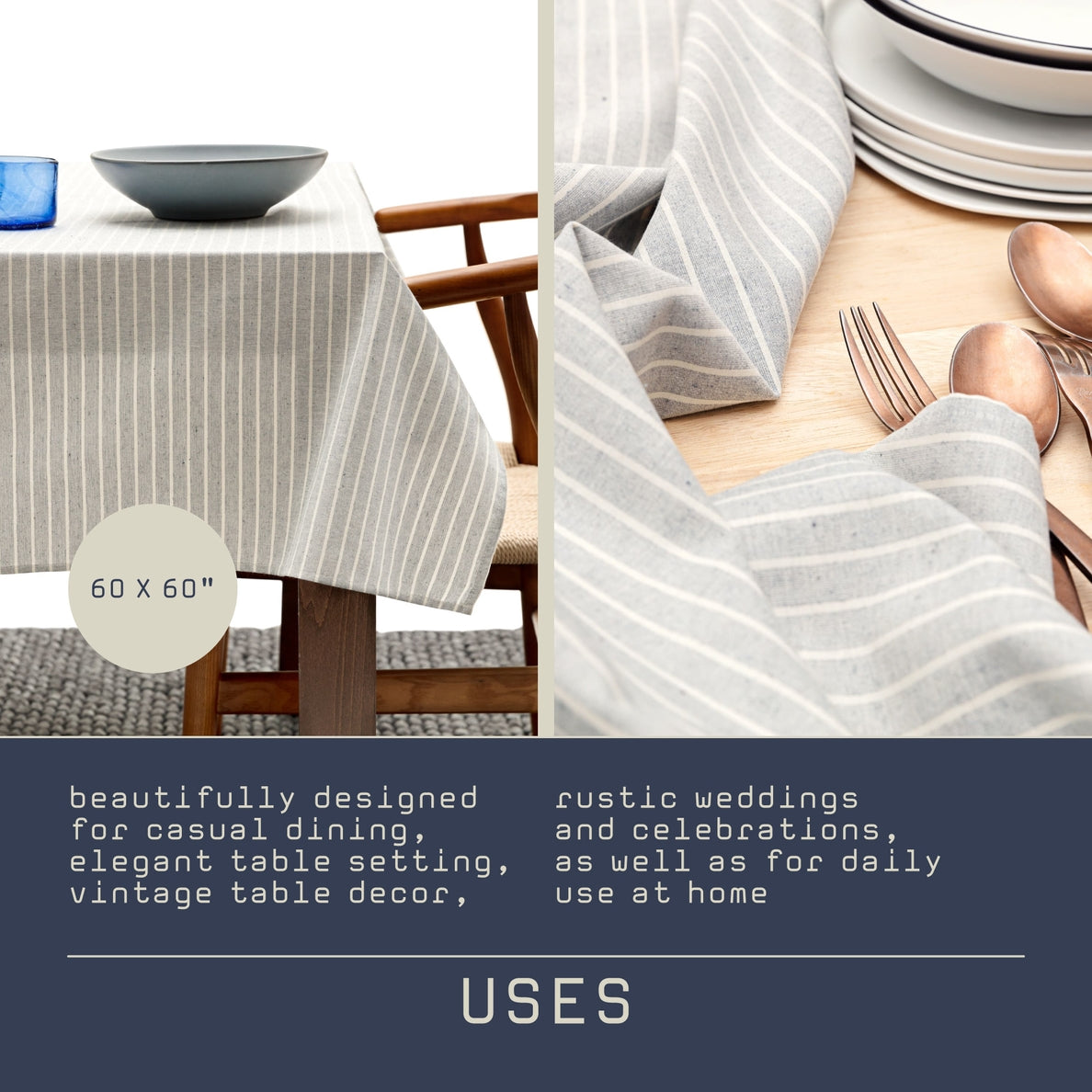 Grey Striped Tablecloth - Cloth + Cabin
