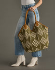 Olive & Cream Diamond Pattern Tote - Cloth + Cabin