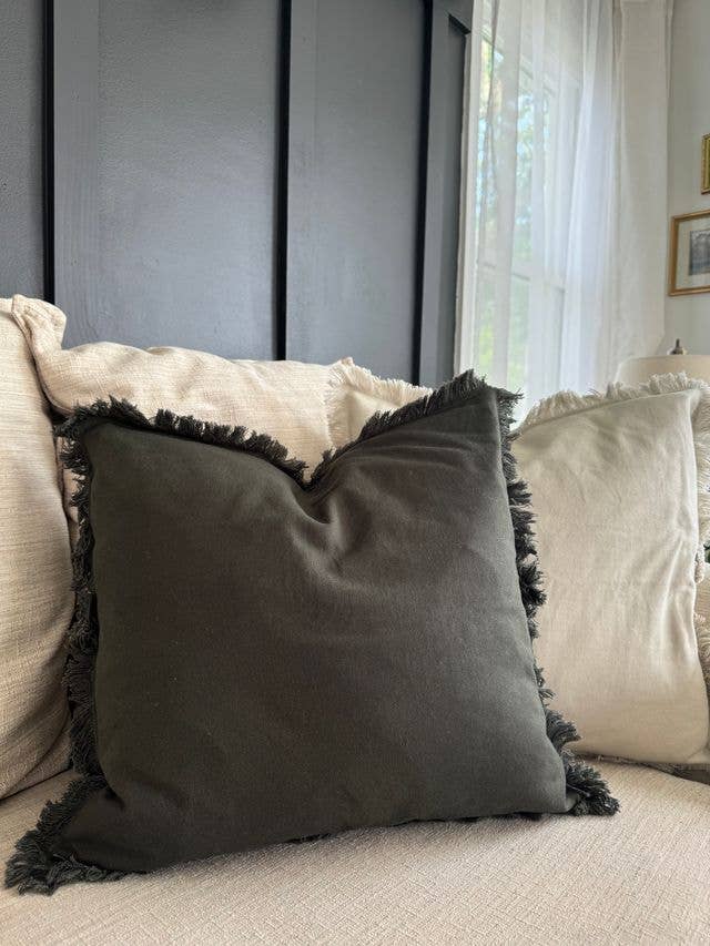 Moss Square Frayed Pillow