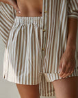 Alannah Woven Cotton Striped Wide Leg Shorts