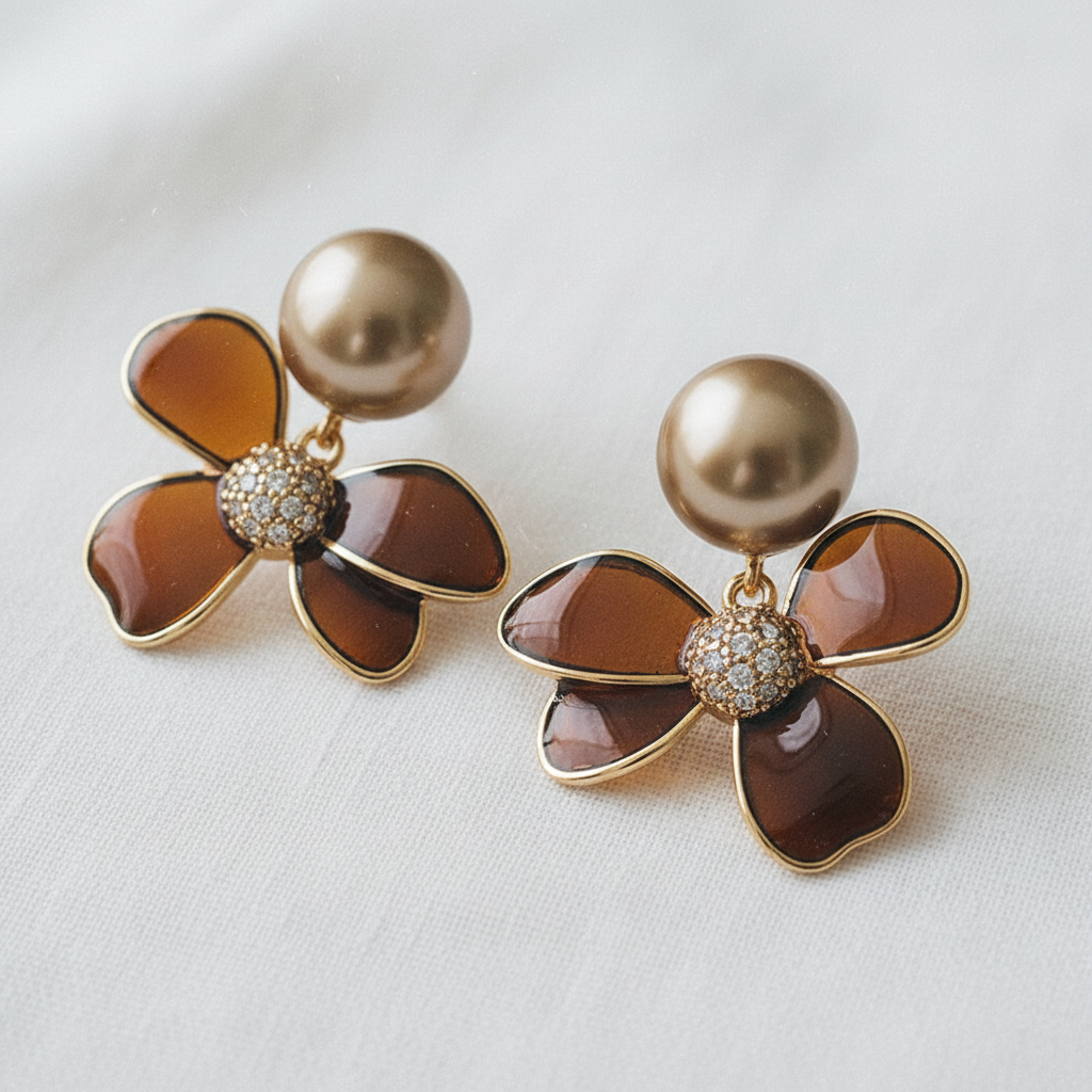 Enamel Floral and Pearl Stud Earrings - Cloth + Cabin