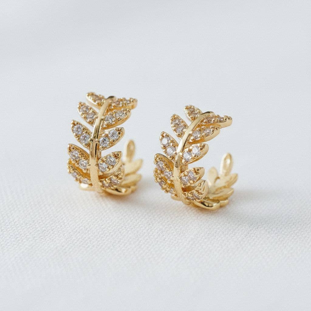 French Vintage Cubic Zirconia Leaf Stud Earrings - Cloth + Cabin