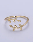 Micro Pave Olive Vine Leaf Adjustable Ring